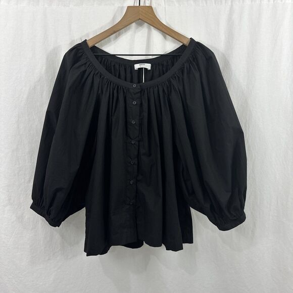 Mikoh Black Lindi Puff 3/4 Sleeves Button Top Womens Size XS Peasant Minimalist - Picture 1 of 10